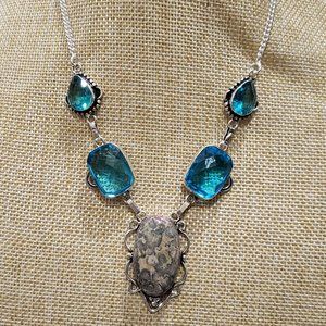 Gorgeous Handmade Rhodonite Blue Topaz 925 Multi-Gemstone Necklace